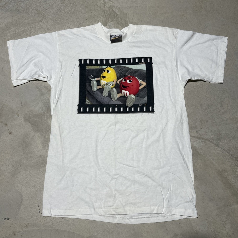 VTG 1996 M&Ms Studio Movie Tee Red & Yellow Candy Rare Advertising Mars Candy XL